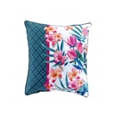 Coussin Passepoilé Et Imprimé Exotique - 40 X 40 cm - Bleu