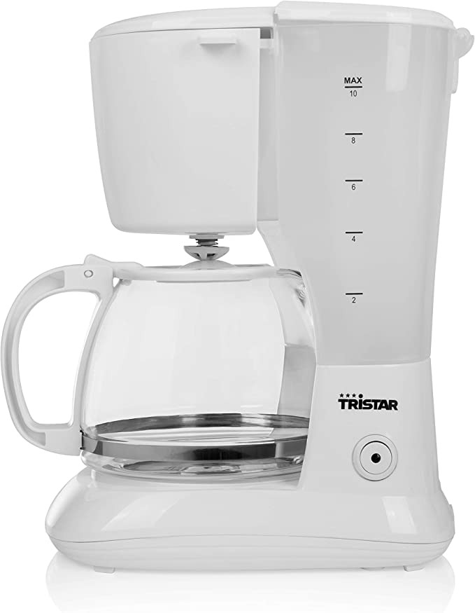 Cafetière électrique Tristar - Volume : 1,25 litre, 12 Tasses - Système anti-goutte - Verseuse en verre - Blanc