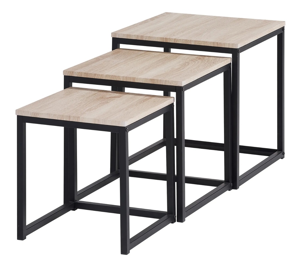 SET 3 NEVA TABLE BASSE GIGOGNE NOIR/CHENE