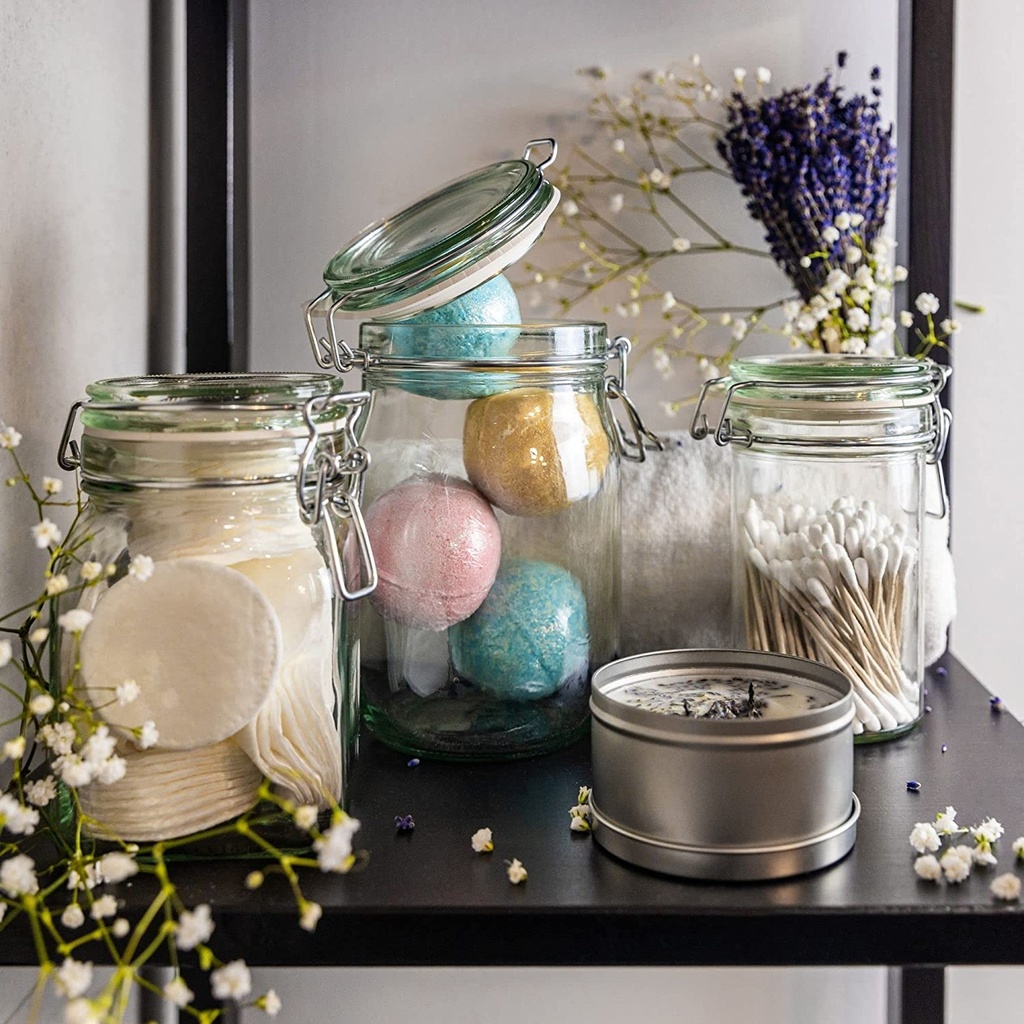 Creative Home 1 Litre Glass Jar with Airtight Lid | Food Storage Box | Kitchen Storage Box | Spice Jar | Includes Labels and Chalk