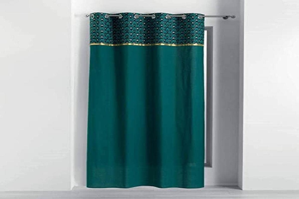 Douceur d'Intérieur rideau à oreillettes 140 x 240 centimètres coton uni+top  metallise artchic bleu